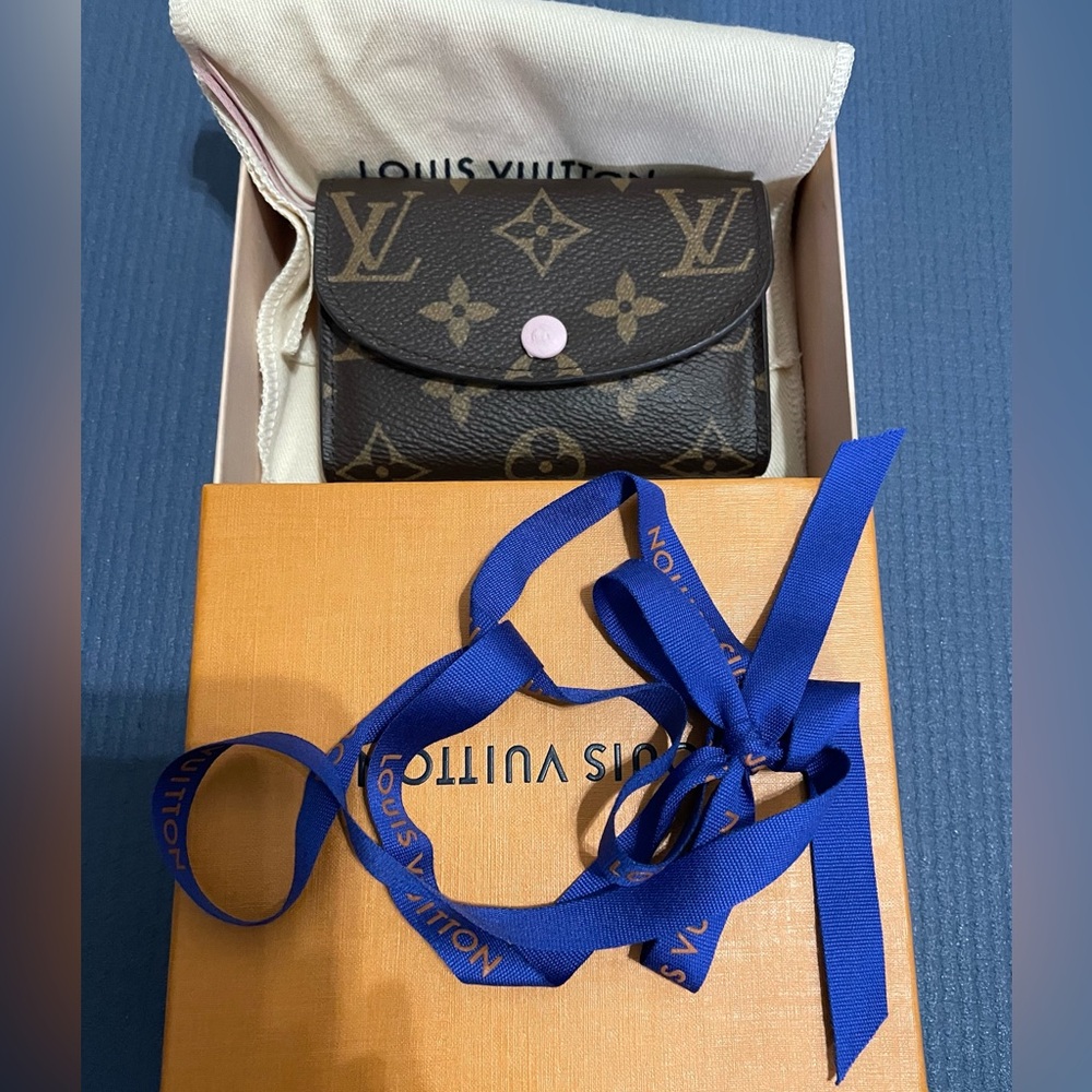 Louis Vuitton Monogram Canvas Compact Wallet with Pink Button